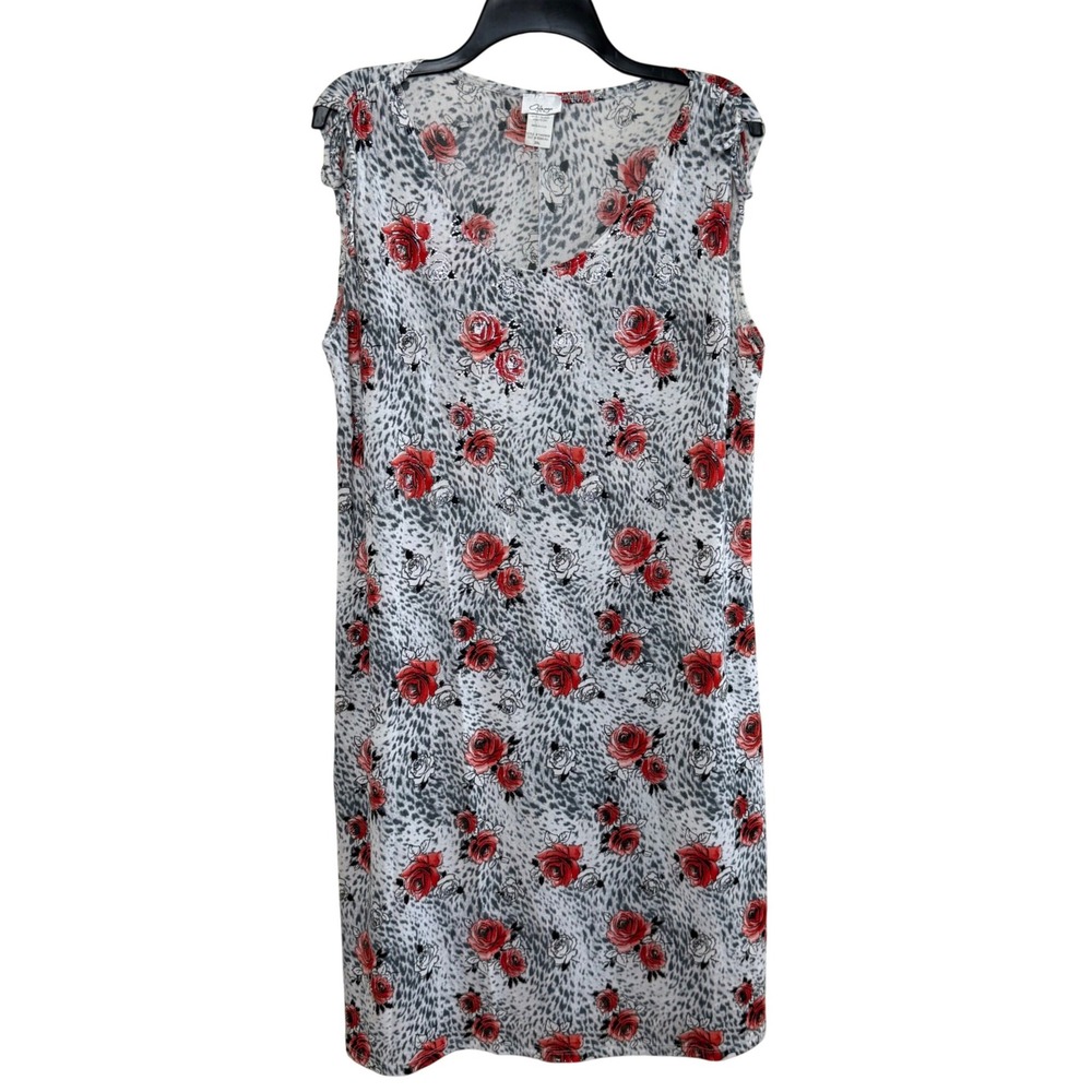 Orange USA Y2K Midi Dress Womens 2XL Red Rose Leopard Print Glitter V-Neck